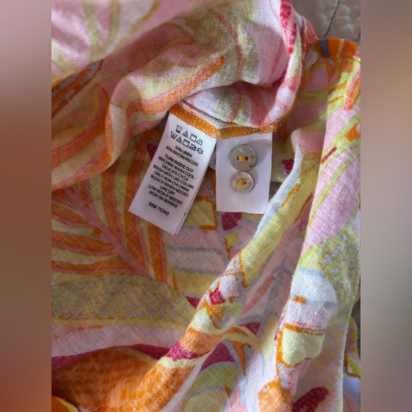 C&C California Tunic Top Tropical Floral Linen/Rayon Button Up Sz XL Beach Vacay - Picture 9 of 15